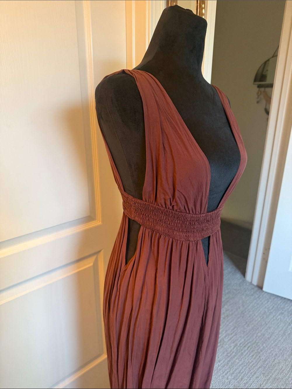 Indah Deep Brown Sleeveless Maxi Dress with Plunging V-Neck - Picture 2 of 4